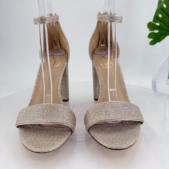 Sam Edelman Womens Yaro Sandals Ankle Strap Block Heel Gold Shimmer Size 10 Prom - Picture 4 of 16